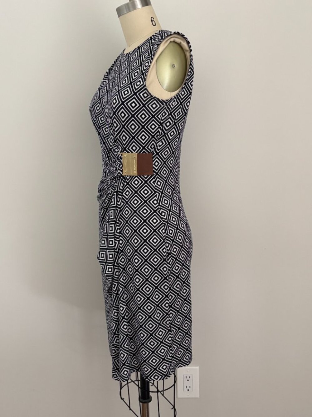 Michael Kors Geometric Print Faux Wrap Dress Office Siren Party Chic Sixties - Picture 2 of 8